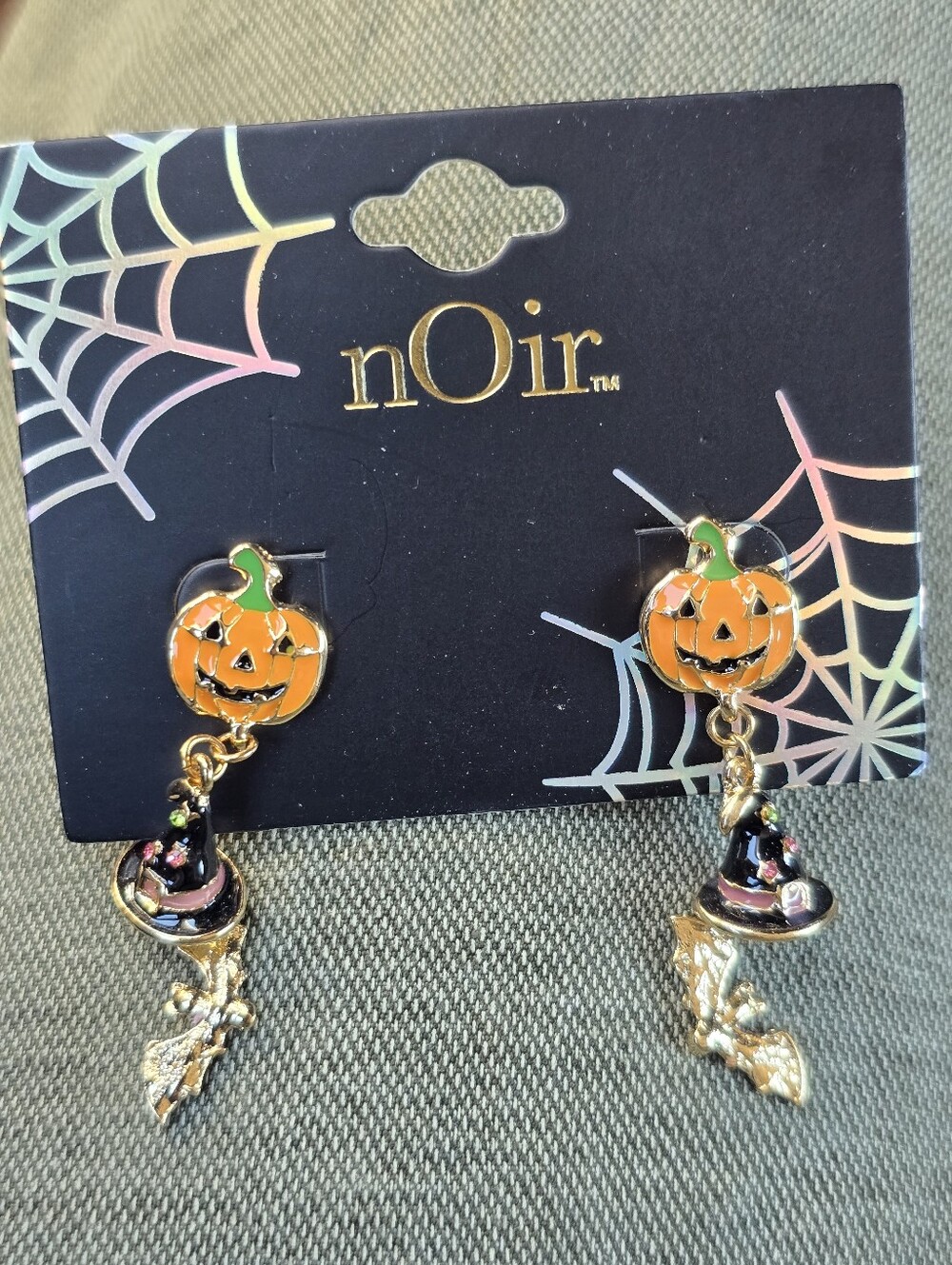 nOir Jewelry Kids Orange Pumpkin & Black Witch Hat Dangle Earrings